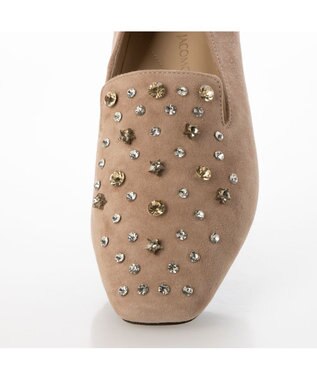 MODE ET JACOMO <MODE ET JACOMO>【軽量】ラインストーンスクエアトゥスリッポン ベージュスエード