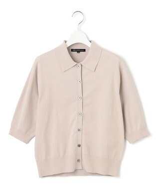 23区 L 【洗える/吊り干しOK】ヴィスコースストレッチ ポロニット カーディガン ベージュ系