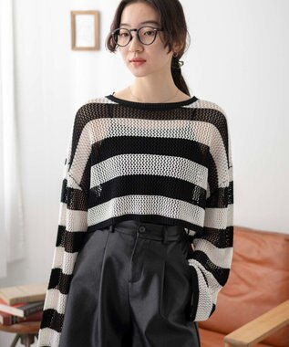 WEGO ショートメッシュニットプルオーバー ブラックボーダー