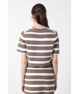 DAKS ボーダーショート丈ニットプルオーバー ベージュ