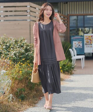 Tiaclasse 麻調ピンタックロングワンピース チャコールグレー