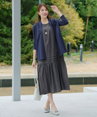 Tiaclasse 麻調ピンタックロングワンピース チャコールグレー