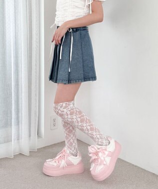 WEGO ダブルリボンフリルスニーカー ライトピンク