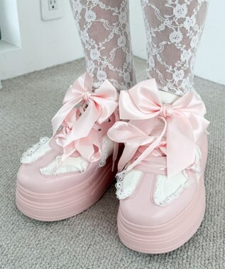 WEGO ダブルリボンフリルスニーカー ライトピンク