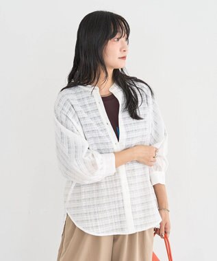 Green Parks シアーチェック７分袖シャツ