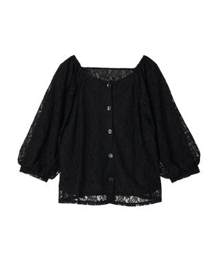 earth music&ecology フラワーレースブラウス Black
