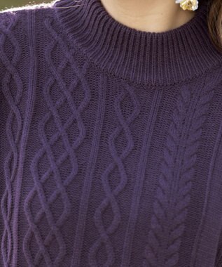 Tiaclasse アラン柄ニットチュニックワンピース パープル