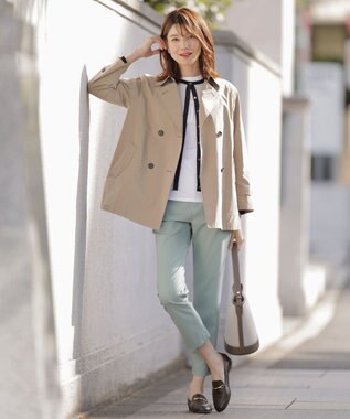 J.PRESS LADIES L 【洗える・ニットセット】TRIM TWIN ニット ライトグレー×ネイビー系