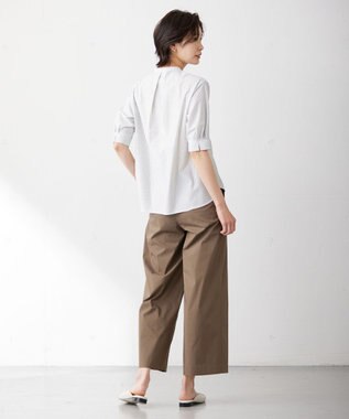 J.PRESS LADIES L 【イージーケア】ストライプジャージー バンドカラー カットソー ホワイト系1