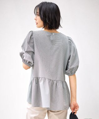 ANY サッカーギャザーバックペプラムブラウス ギンガム