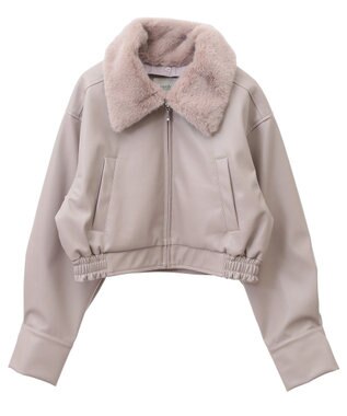 earth music&ecology 襟ファーレザーブルゾン Beige