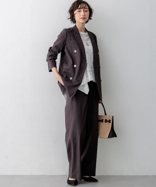 23区 【先行予約】リネンレーヨンストレッチ ダブルジャケット ダークブラウン系