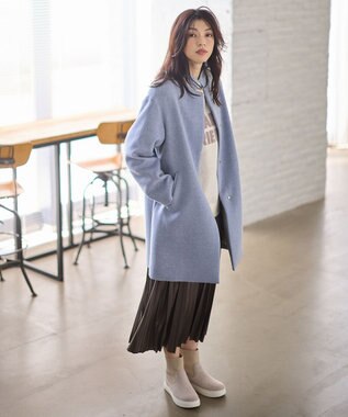 ANY 【防風裏地】カシミヤブレンドコート ブルー