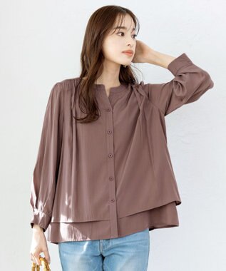 Tiaclasse 【新色追加・洗える】重ねヘムタックブラウス モカ