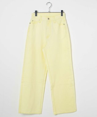 WEGO カラーウエストフィットワイドストレートパンツ ライトイエロー