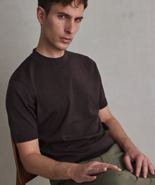 GOTAIRIKU 綿とポリのいいとこどり【洗濯機可】テーラード DRESS BIZ ニットTシャツ ダークブラウン系