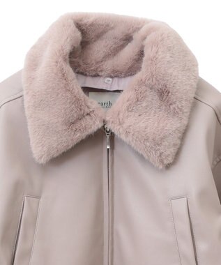 earth music&ecology 襟ファーレザーブルゾン Beige