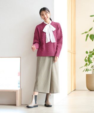 ANY L 【洗濯機可】ソフトタッチケーブルニット ワイン系