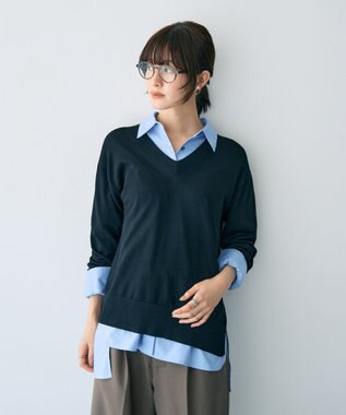 YECCA VECCA Vネックスリットニット Black