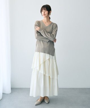 YECCA VECCA Vネックスリットニット Gray Beige