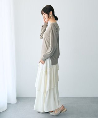 YECCA VECCA Vネックスリットニット Gray Beige