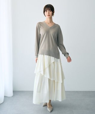 YECCA VECCA Vネックスリットニット Gray Beige