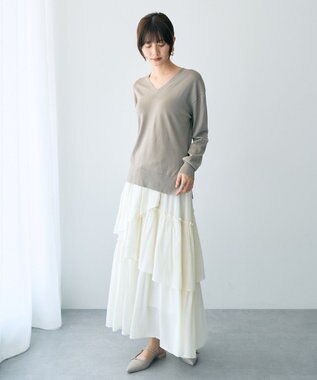 YECCA VECCA Vネックスリットニット Gray Beige