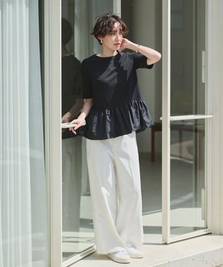 #Newans 【撥水・吸水速乾】コンビネーションペプラムチュニックカットソー ブラック系