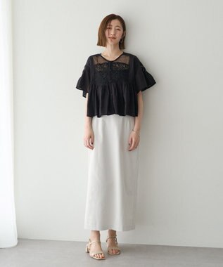 YECCA VECCA 刺繍レースブラウス Black