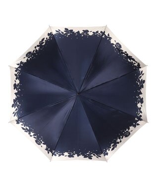 MOONBAT LANVIN COLLECTION 長傘 リーフ サテンプリント ジャンプ 耐風 ディープブルー
