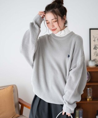 WEGO U.S. POLO ASSN.|別注畔編みニットプルオーバー 杢グレー