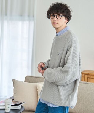 WEGO U.S. POLO ASSN.|別注畔編みニットプルオーバー 杢グレー