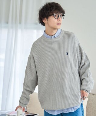 WEGO U.S. POLO ASSN.|別注畔編みニットプルオーバー 杢グレー