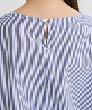 Green Parks イージーケア袖タックブラウス Stripe Blue