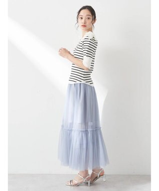 earth music&ecology ティアードチュールスカート Grayish Blue