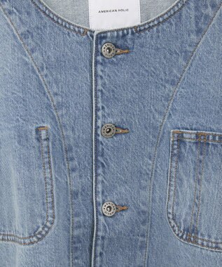 AMERICAN HOLIC ノーカラーデニムカバーオール Light Indigo