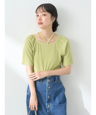 earth music&ecology ポコポコホルタープルオーバー Lime Green