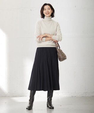 J.PRESS LADIES L 【洗える】パウダリージャージー ランダムプリーツ スカート ブラック系