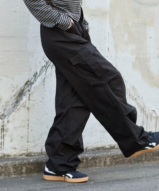 WEGO 【ウエストゴム/XSSMサイズ展開】ツイルイージーカーゴパンツ ブラック