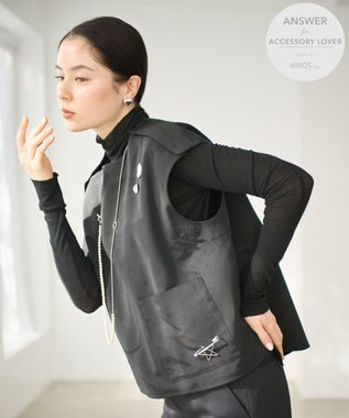 #Newans 【ANSWER for アクセサリーLOVER】ビッグポケットベストブラウス ブラック系