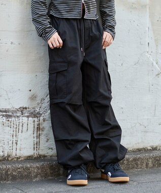 WEGO 【ウエストゴム/XSSMサイズ展開】ツイルイージーカーゴパンツ ブラック