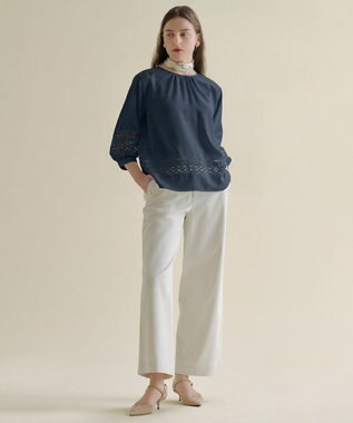 J.PRESS LADIES 麻シェルドライ ワイド ストレート パンツ ナチュラル系