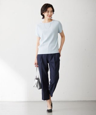 J.PRESS LADIES 【洗える】レーヨンエリートストレッチ フレンチスリーブ ニット サックスブルー系