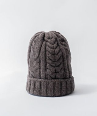 AND WOOL 〈上質な素材と手仕事から生まれた優しいニット〉メリノウール・ケーブル編みニット帽子 ブラウン