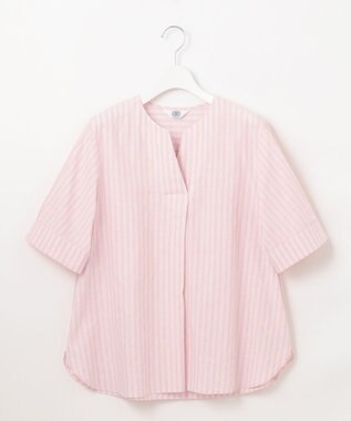J.PRESS LADIES 【洗える】BEZ 空羽ストライプ クルーネック ブラウス ピンク系