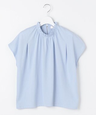 Feroux 【UVケア】スタンドネックフレンチスリーブ Tシャツ スカイブルー系