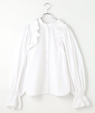 #Newans 【洗濯機可能/シワになりにくい】〈春名亜美さんコラボ〉ショルダーフリルブラウス ホワイト
