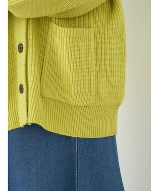 earth music&ecology アンチピリング畦Ｖネックカーディガン Lime Green