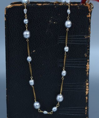 monshiro ガラスパールバーチェーンネックレス ゴールド×グレー