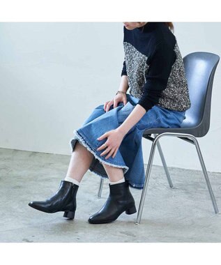 ing <ing>【WEB限定】スクエアトゥショートブーツ ブラック